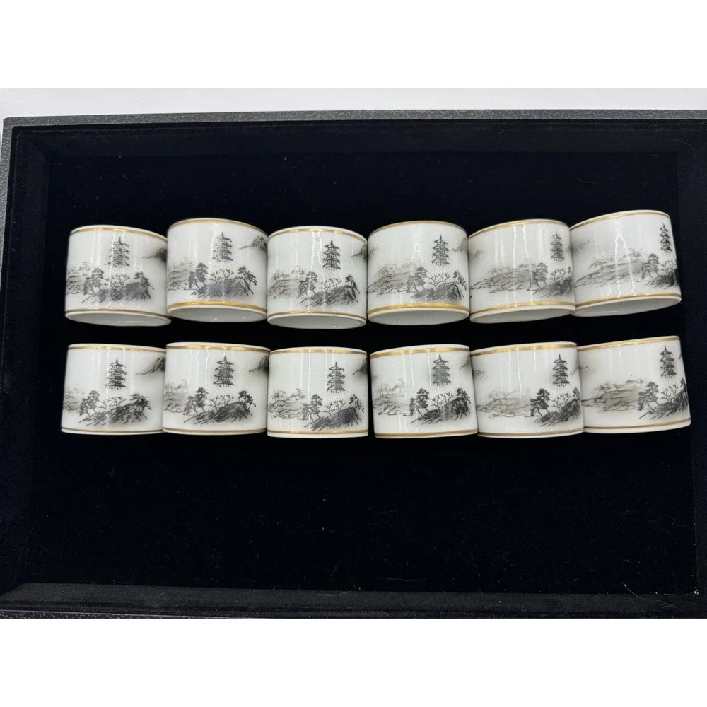 Napkin Ring Fukagawa Arita Hand Painted Napkin‎ Ring Gold Rim Japan Porcelain